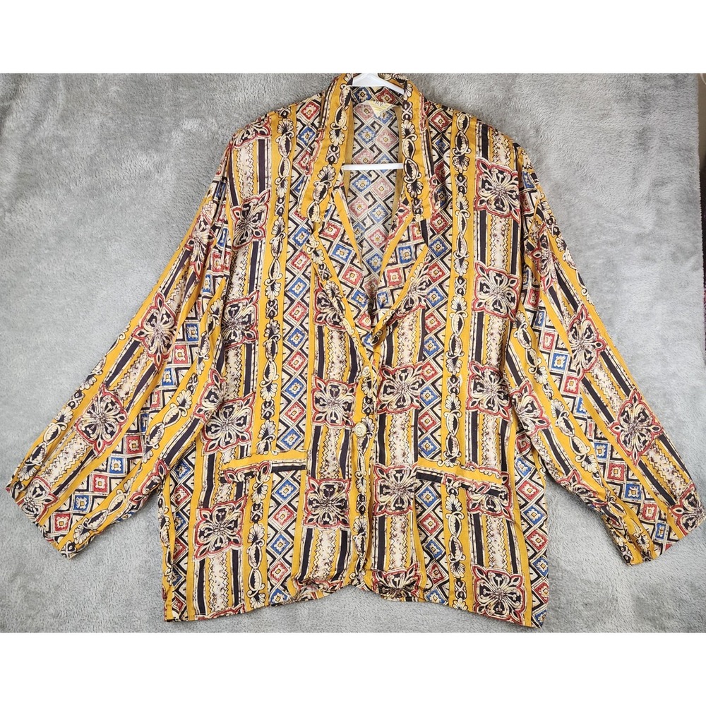 Harris Sports Wear Ltd Jacket Womens 22/24 Yellow Geometric Button Up Blazer